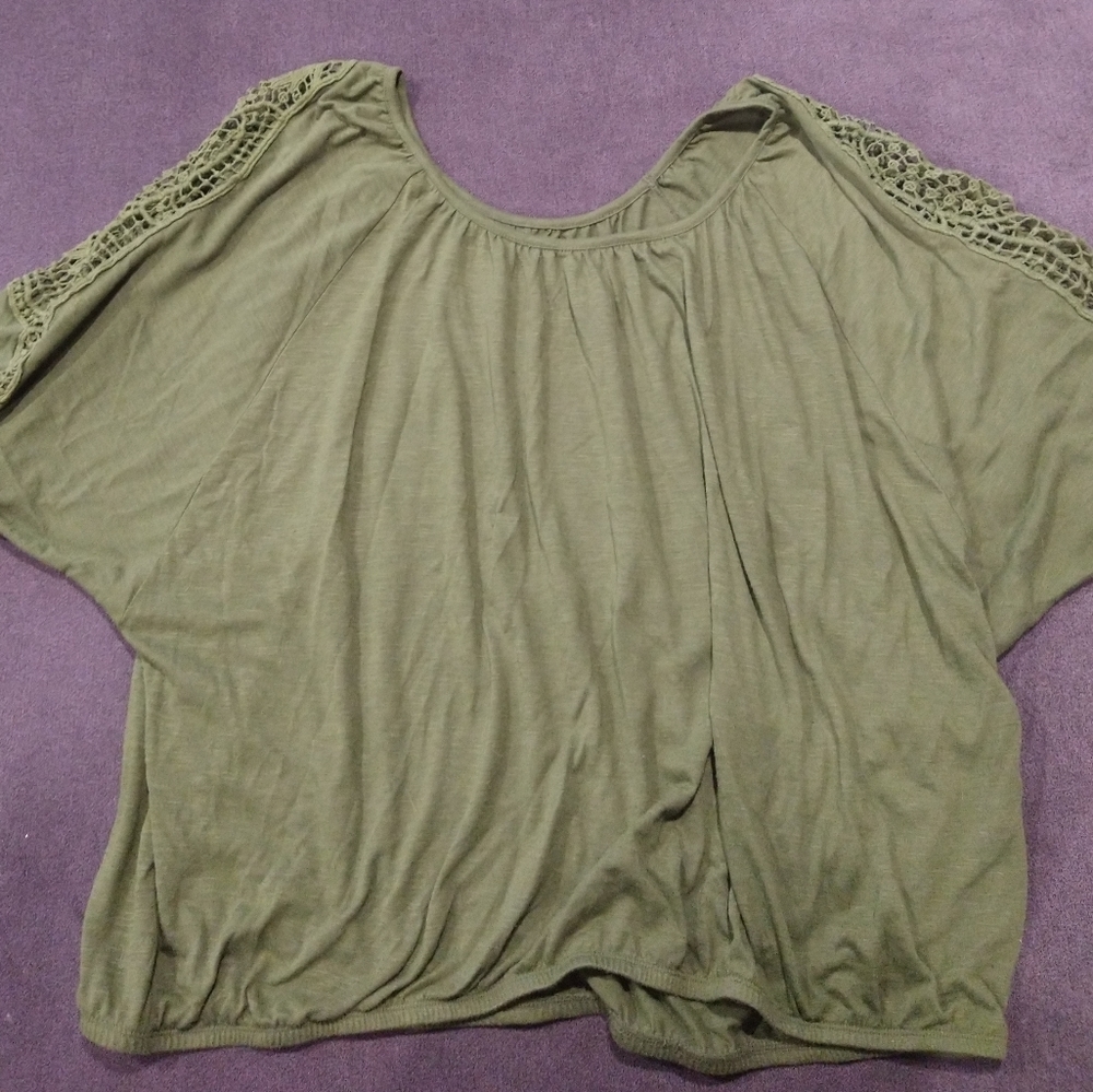 Lane Bryant sz 22/24 olive green top with crochet detail